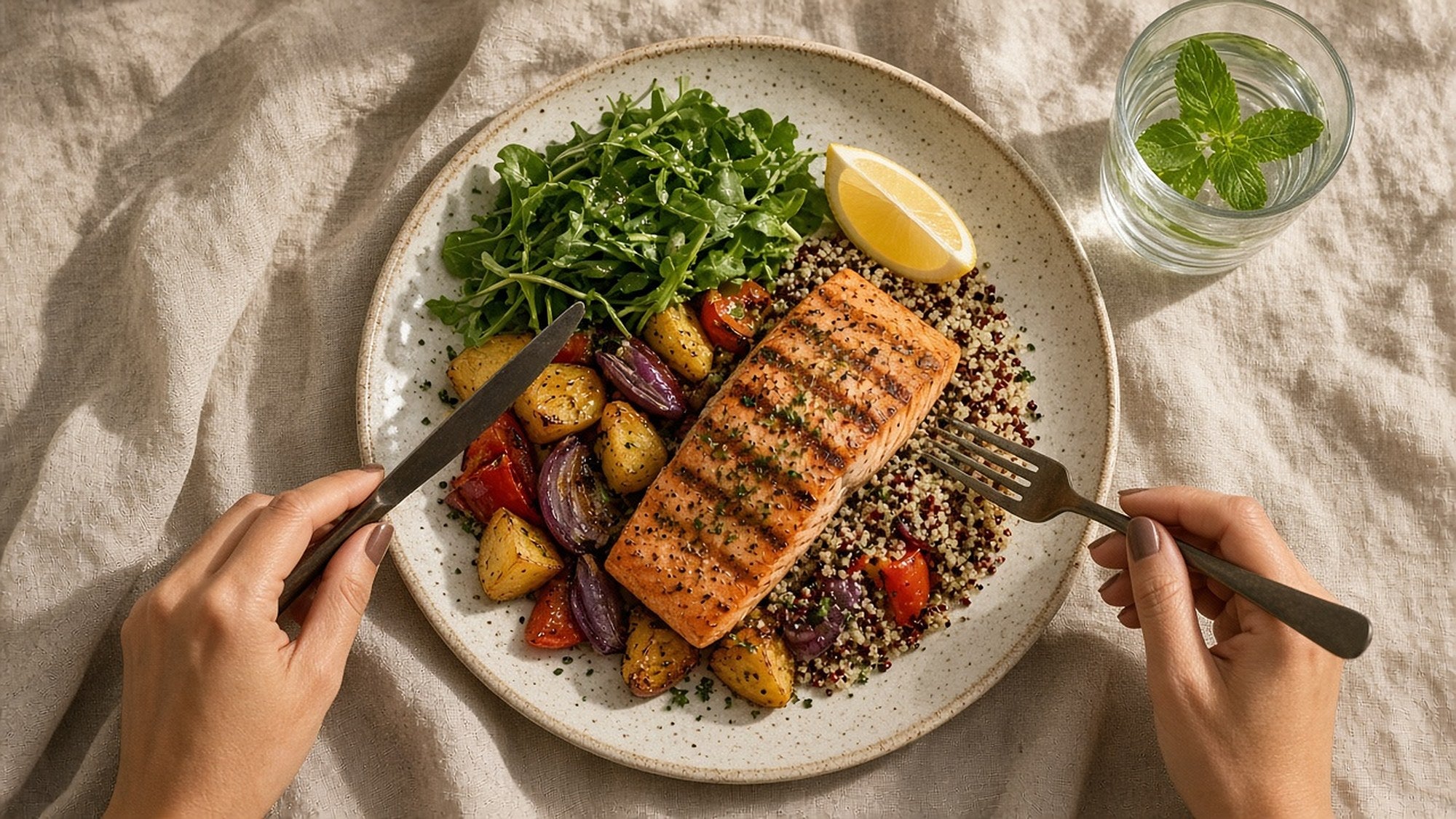 Salmon and quinoa dinner plate